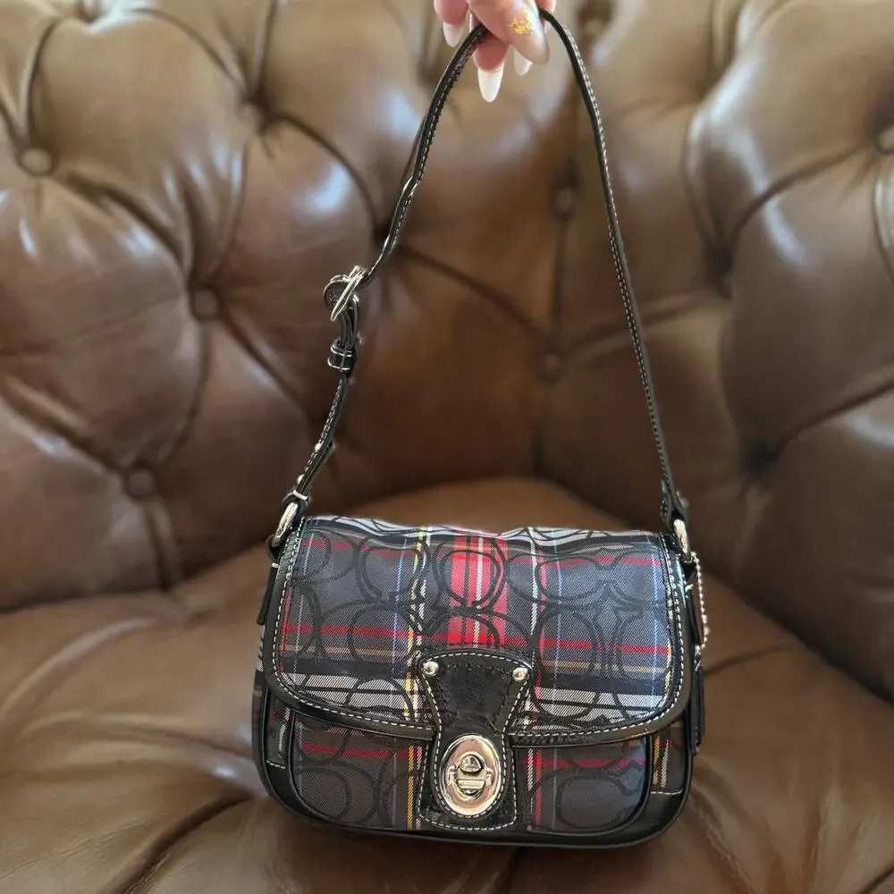 Coach Poppy Tartan Plaid Penny Flap Shoulder Bag F15477 Y2K